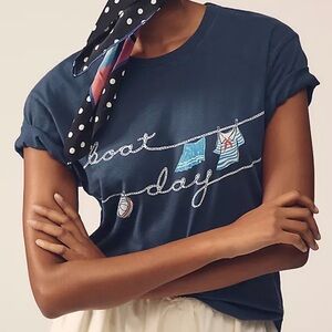 Anthropologie Letluv Boat Day Tee Shirt Coastal Casual Summer Travel Size XL New